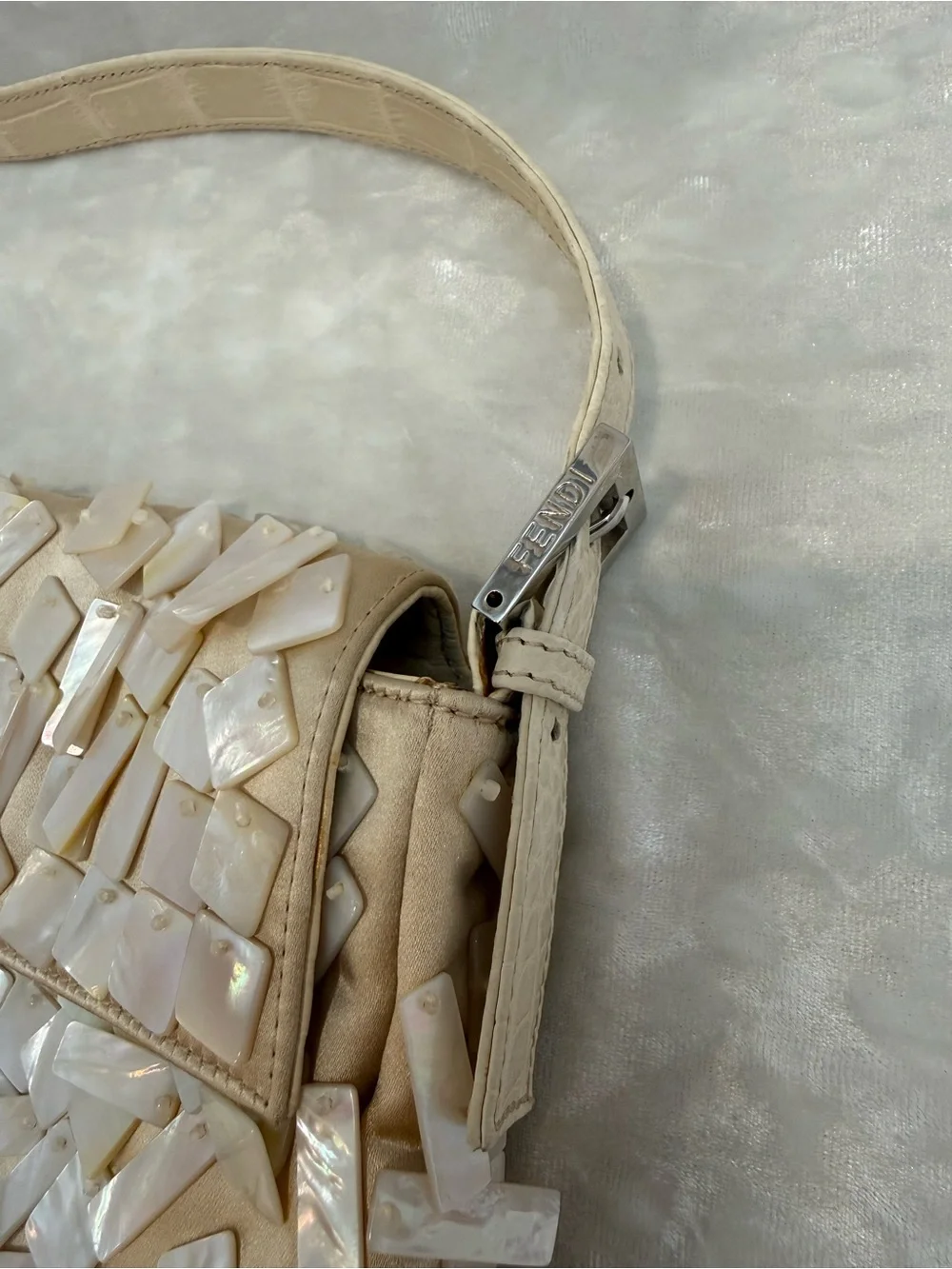 Fendi Baguette Mother-of-Pearl Vintage Glitter Shoulder Bag - Picture 15 of 15